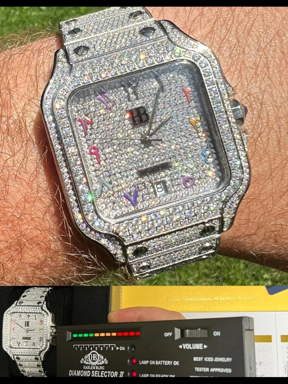 Iced Out 16ct MOISSANITE Watch Iced Automatic Movement Hip Hop Arabic Numbers
